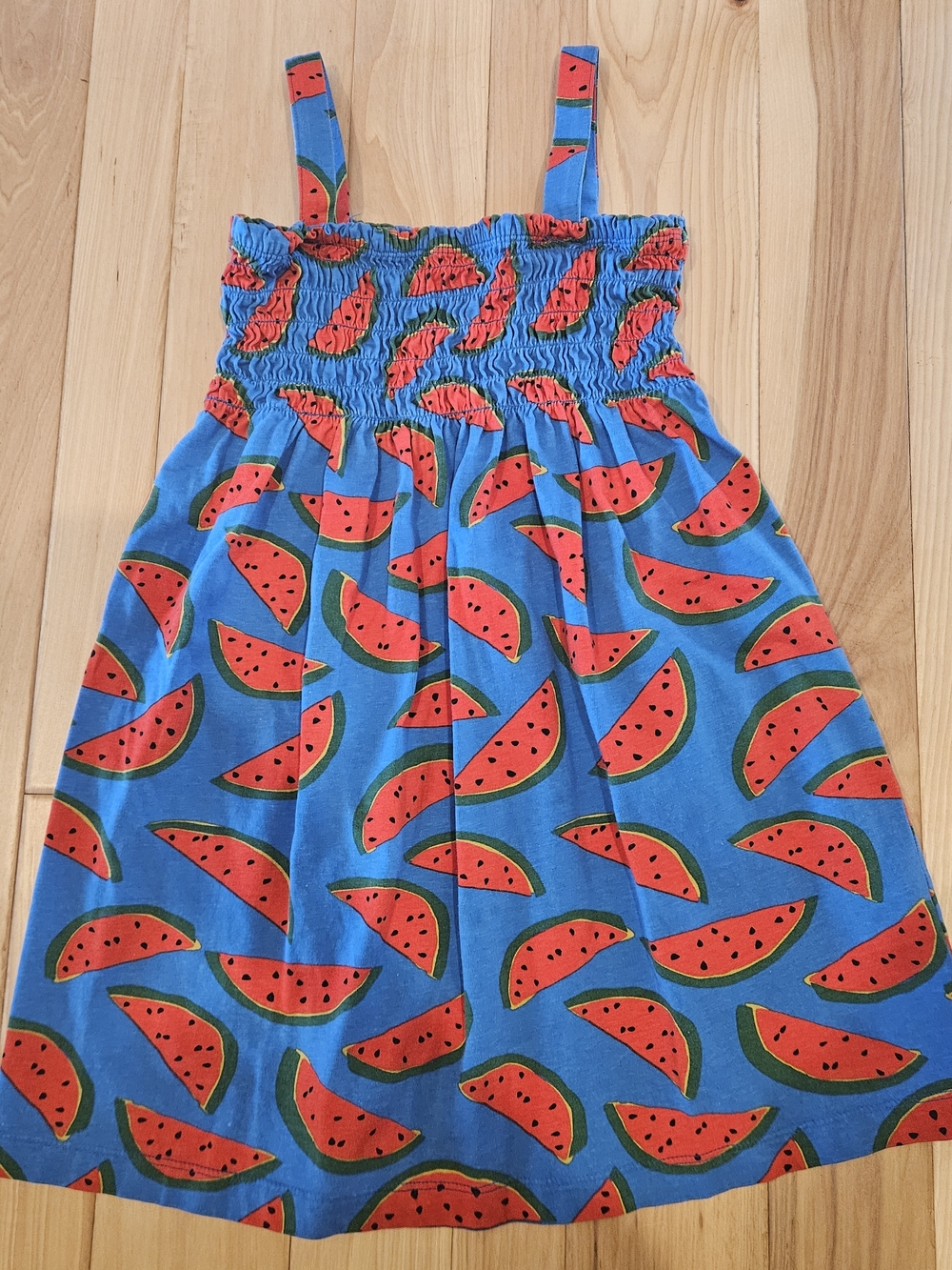 Hanna Andersson Girls 6-7 Blue Dress with Red & Green Watermelon Print